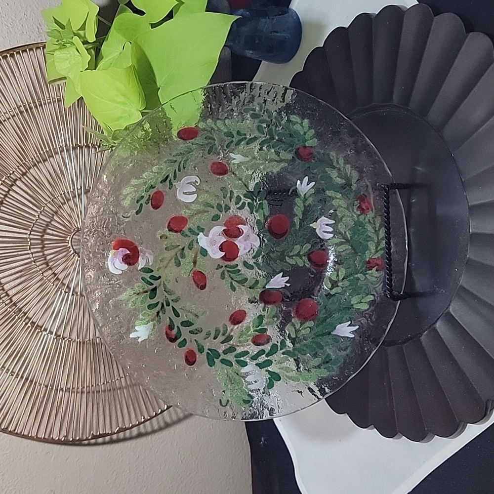 Vintage Sydenstricker Fused Art Glass Berries Plate Signed.